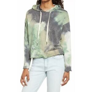 La La Land Creative Co. Women's Tie Dye Drawstring Hoodie in Olive Small
